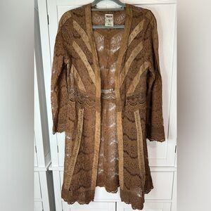 Vocal USA Brown Lace Duster Cardigan Medium Studded Boho Western Festival Suede